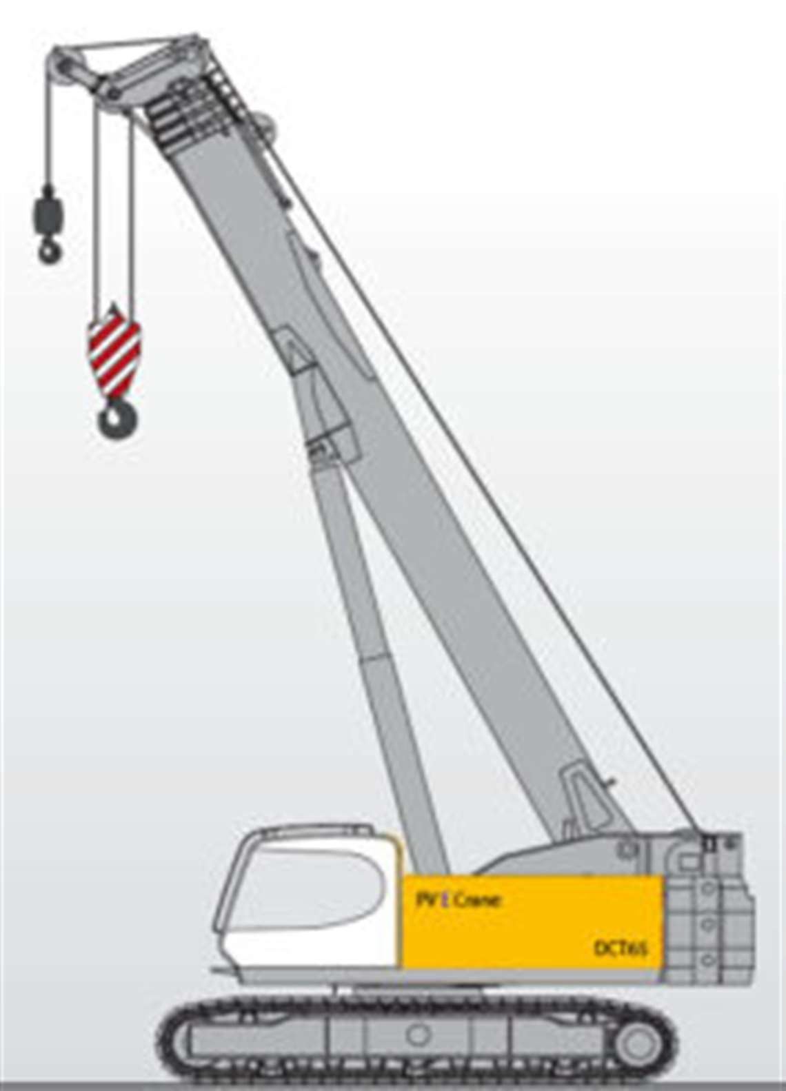 PVE起重机型号ECT65是一个65吨容量的伸缩臂电池电履带起重机